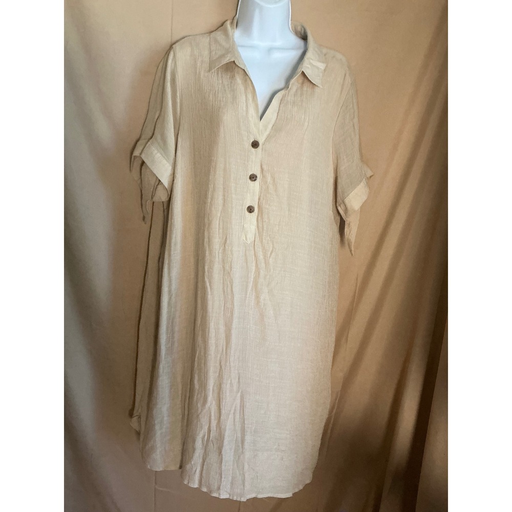 Indigo Rose Shift Dress Womens 3X Beige Excellent Textured Short Sleeve Boho